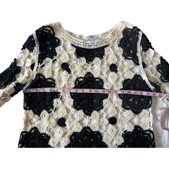 Black White Knit Crochet Size L Boho Cottage Overlay Dark Granny Whimsygoth - Picture 6 of 8